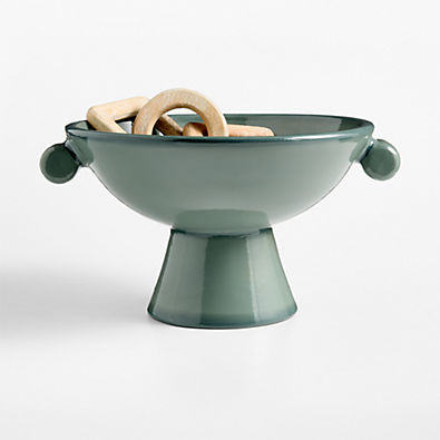 View Baron Blue Terracotta Footed Decorative Bowl details