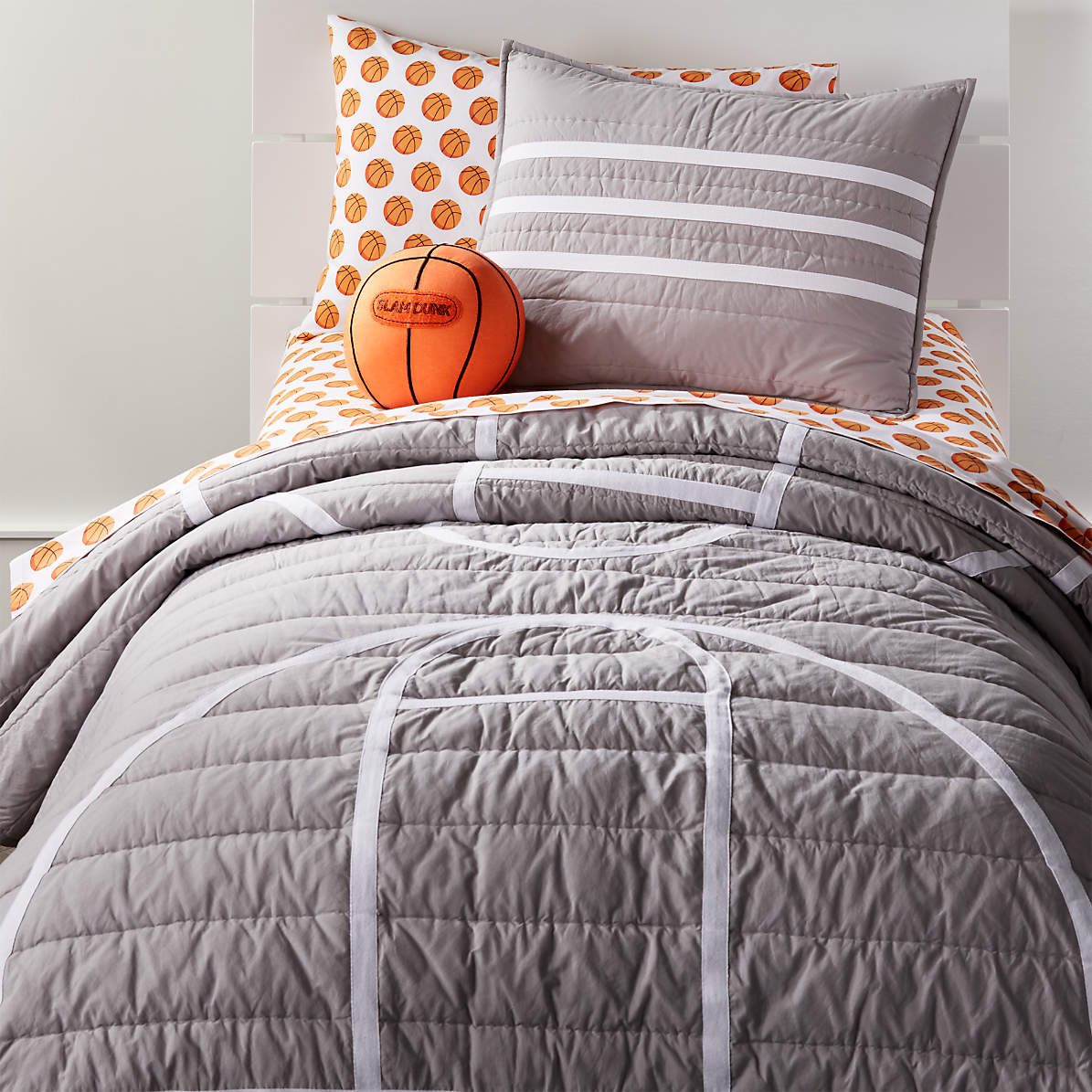 Basketball Field Sports Print Brown Quilted Bedspread & Pillow Shams Set 
