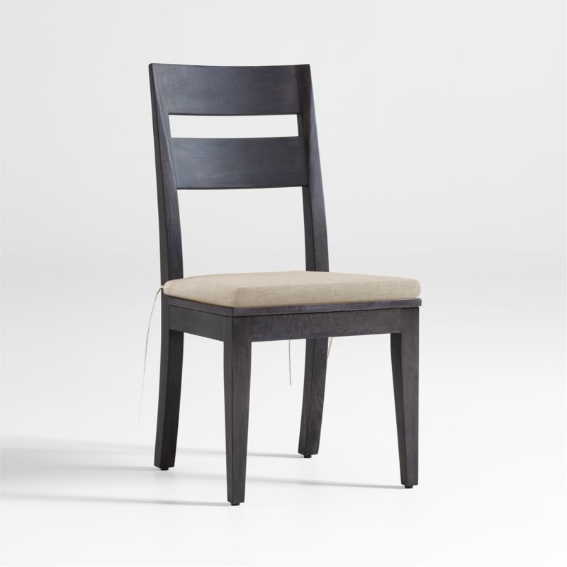 Basque Charcoal Grey Wood Side Chair with Natural Cushion