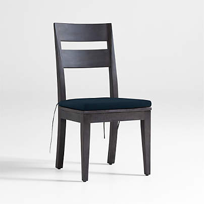 Basque Charcoal Grey Wood Side Chair With Navy Cushion, Set of 4