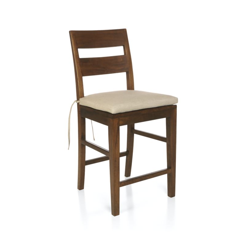 Basque Honey Wood Counter Stool with Camel Cushion