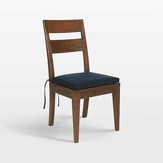 Basque Honey Wood Side Chair with Navy Cushion