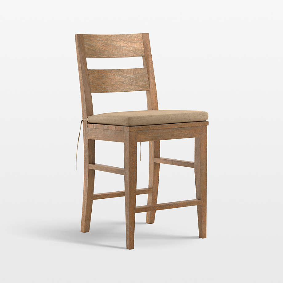 Basque Light Brown Wood Counter Stool with Camel Cushion + Reviews ...