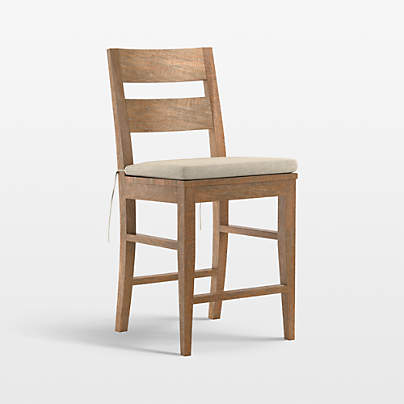 Basque Light Brown Wood Counter Stool with Natural Cushion