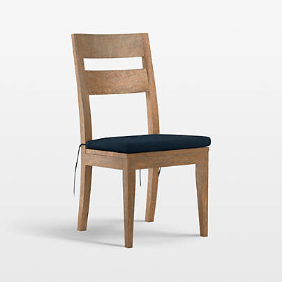 Basque Light Brown Wood Side Chair with Navy Cushion