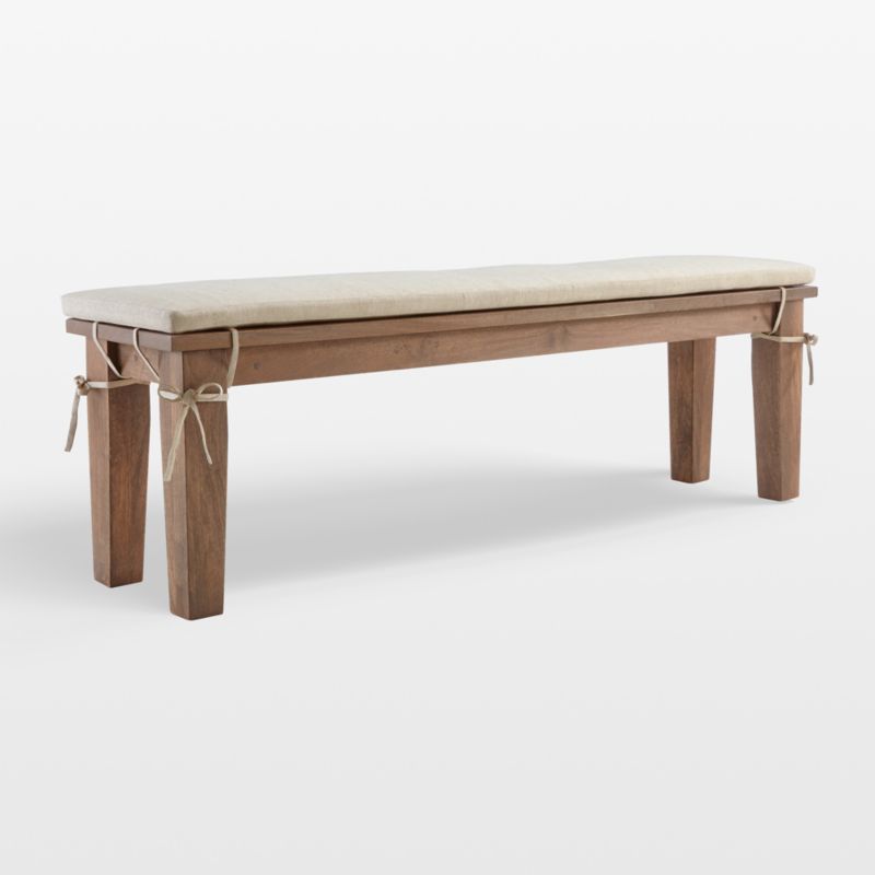 Basque 62" Light Brown Wood Bench with Natural Cushion