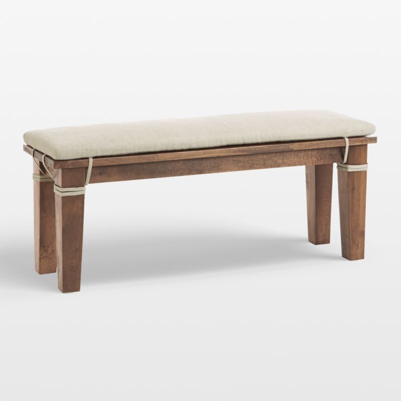 Basque 48" Light Brown Wood Bench with Natural Cushion