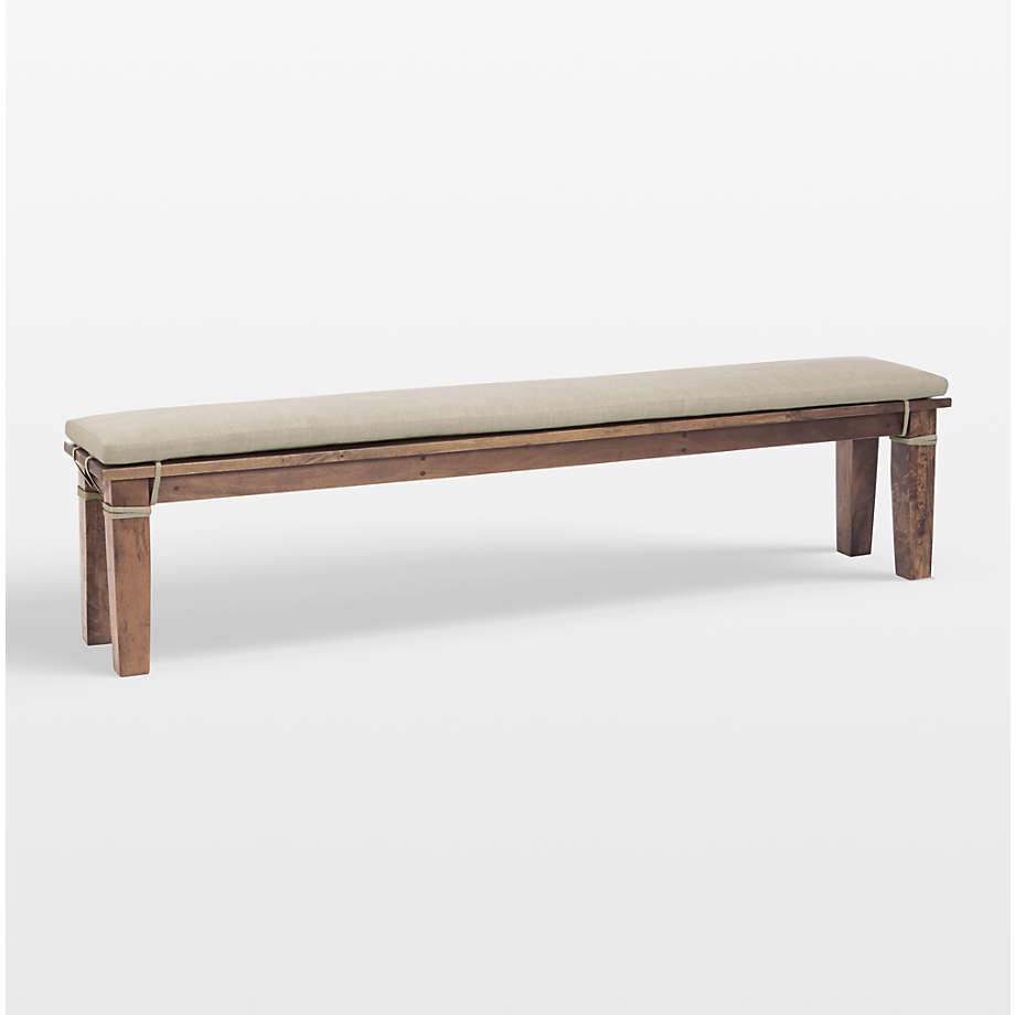 Basque 84" Light Brown Wood Bench with Natural Cushion