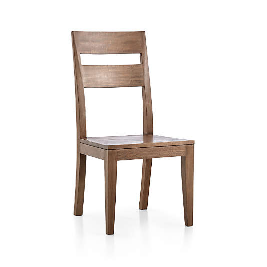Basque Light Brown Wood Dining Side Chair with Navy Cushion