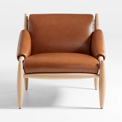 Bastion Leather And Wood Accent Chair, Leather Accent Chair With Wood Arms