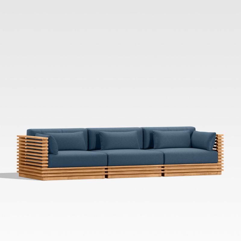 Batten 120" Natural Teak Outdoor Sofa with Cast Harbor Navy Blue Sunbrella ® Cushions - image 6 of 9