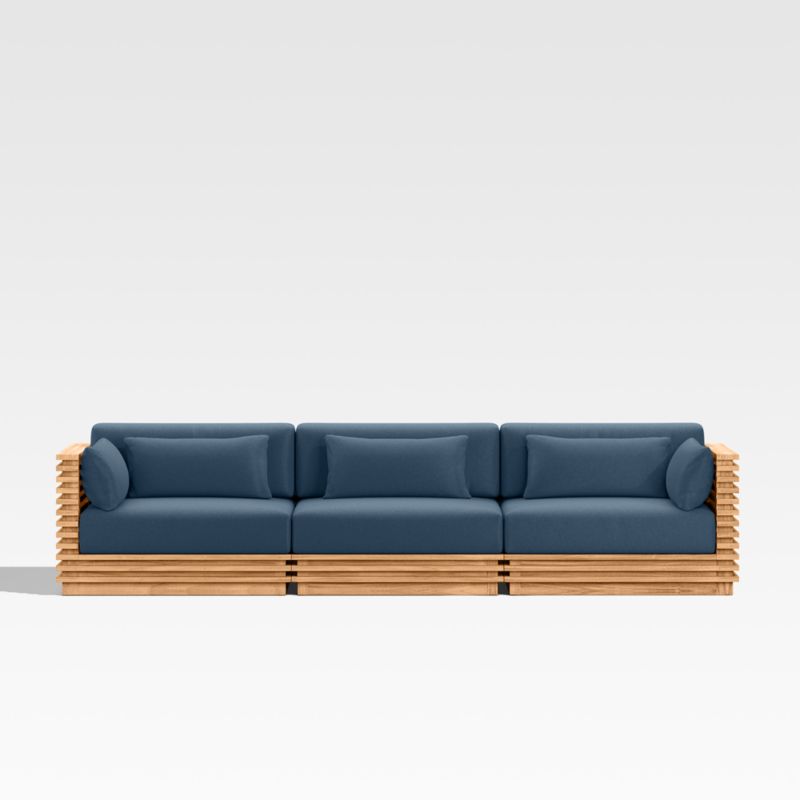 Batten 120" Natural Teak Outdoor Sofa with Cast Harbor Navy Blue Sunbrella ® Cushions - image 0 of 9