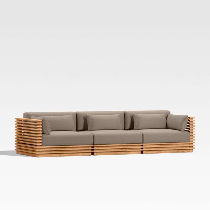 Batten 120" Natural Teak Outdoor Sofa with Cast Shale Brown Sunbrella ® Cushions - image 6 of 9