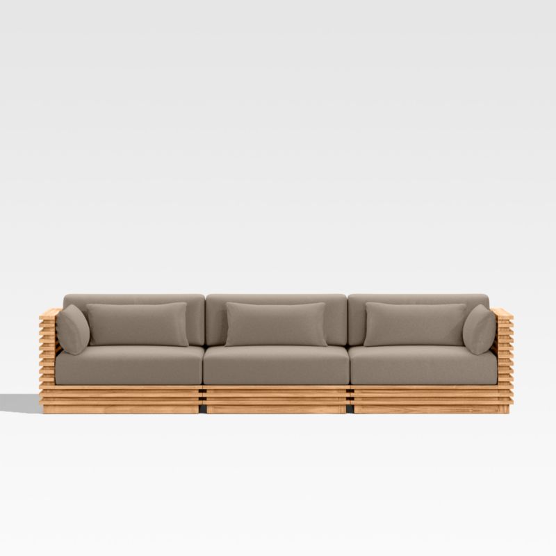 Batten 120" Natural Teak Outdoor Sofa with Cast Shale Brown Sunbrella ® Cushions - image 0 of 9