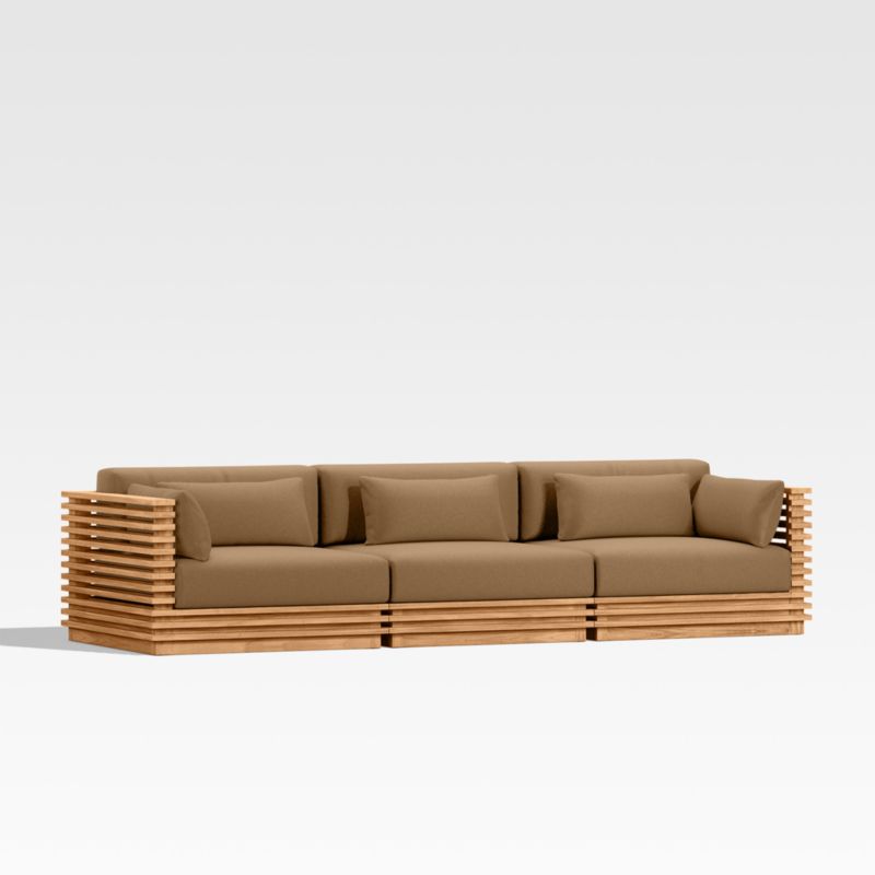 Batten 120" Natural Teak Outdoor Sofa with Cast Teak Brown Sunbrella ® Cushions - image 6 of 9