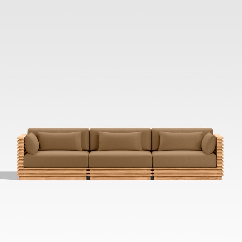 Batten 120" Natural Teak Outdoor Sofa with Cast Teak Brown Sunbrella ® Cushions - image 0 of 9