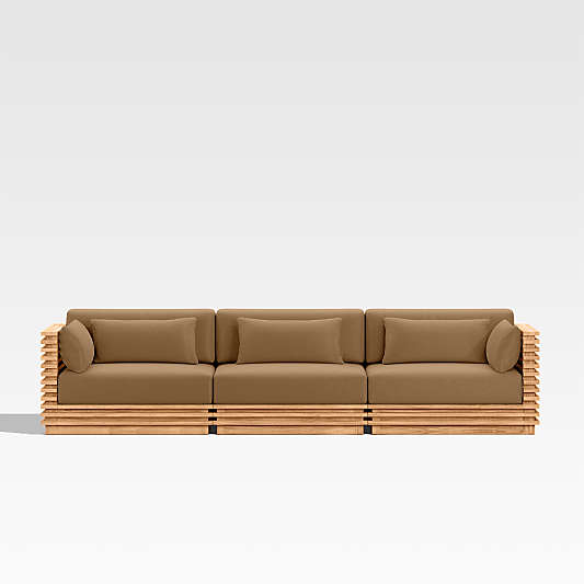 Batten 120" Natural Teak Outdoor Sofa with Cast Teak Brown Sunbrella ® Cushions