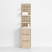 Batten 16" White Oak Wood and Marble Bath Storage Tower and Panel Set with Shelf