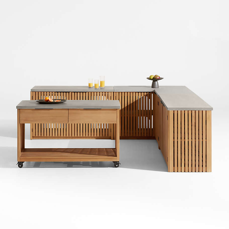 Outdoor Modular Kitchen Three Piece Cabinet Set Teak in Natural | Arhaus