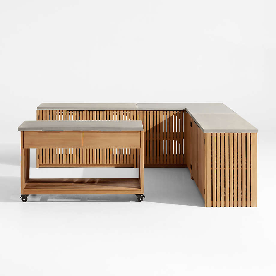 Batten 3-Piece L-Shaped Outdoor Kitchen Set with Island | Crate & Barrel