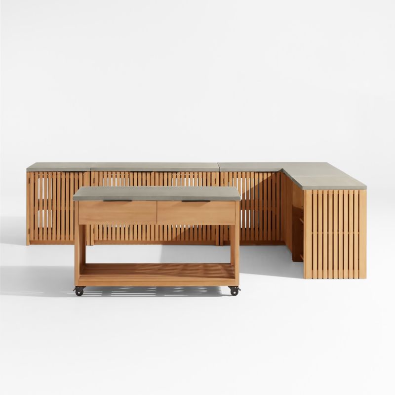 Batten 4Piece Corner Teak Outdoor Kitchen Set with Island Crate & Barrel