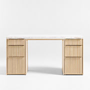Batten 61.5" Natural Oak Wood Desk with White Marble Top