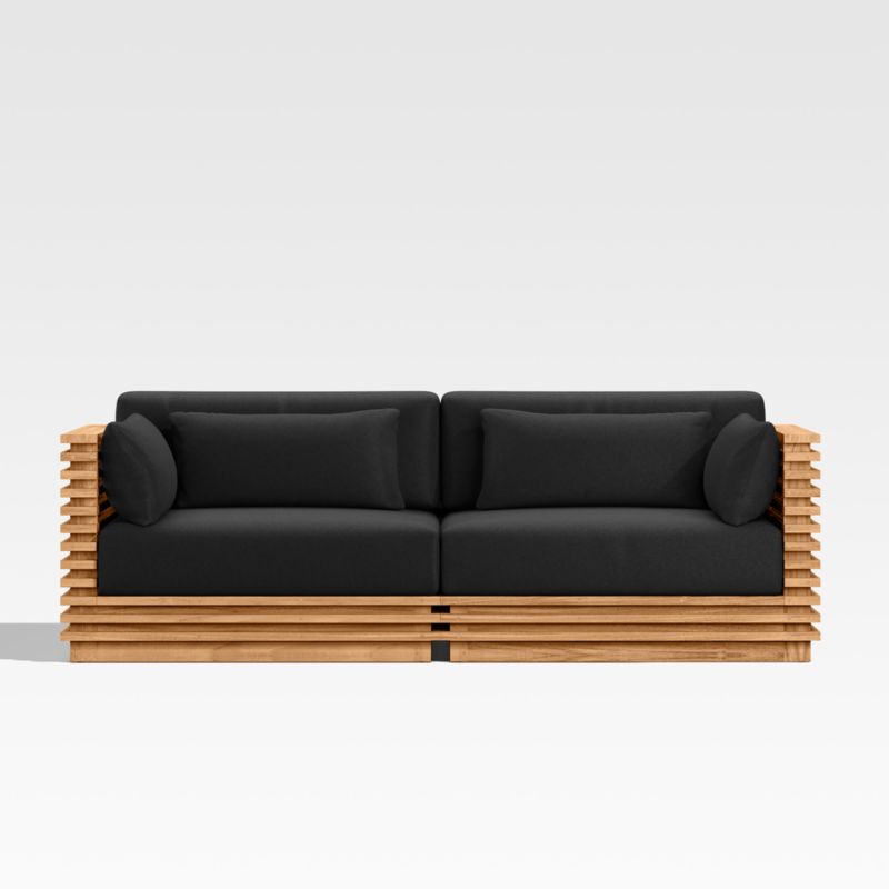 Viewing product image Batten 83" Natural Teak Outdoor Loveseat with Canvas Black Sunbrella ® Cushions - image 1 of 8