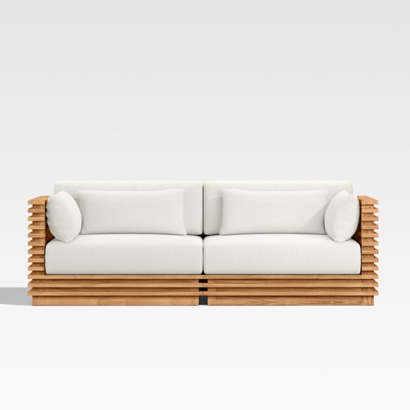 Viewing product image Batten 83" Natural Teak Outdoor Loveseat with Canvas Sunbrella ® Cushions - image 1 of 8