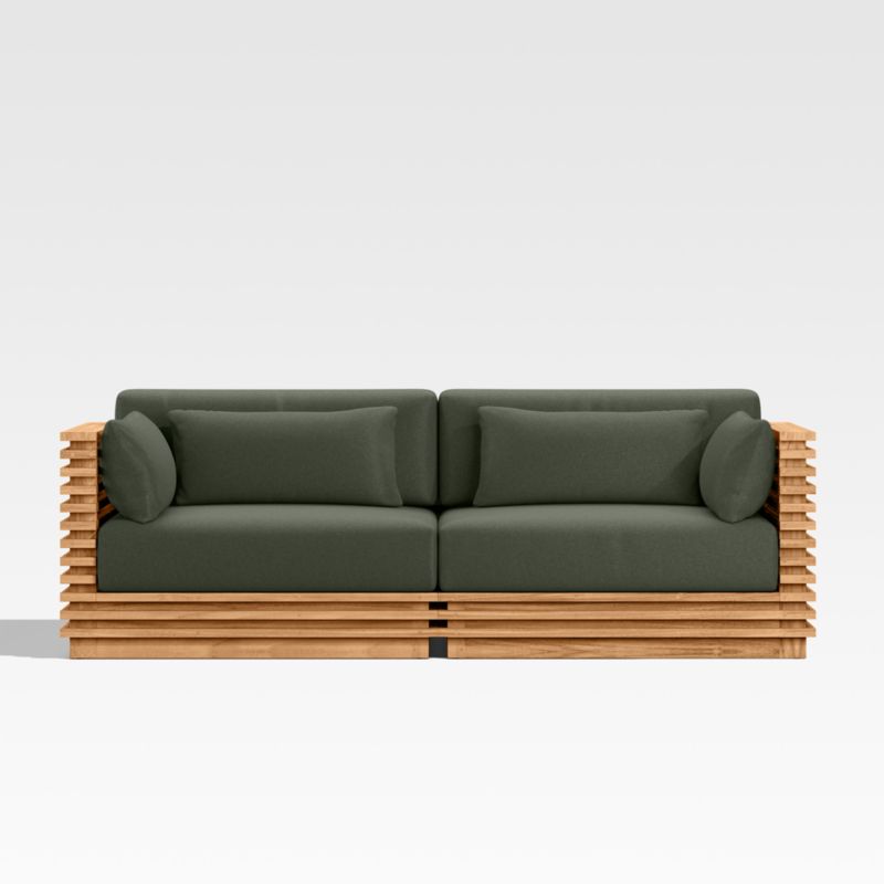 Viewing product image Batten 83" Natural Teak Outdoor Loveseat with Cast Sage Green Sunbrella ® Cushions - image 1 of 8