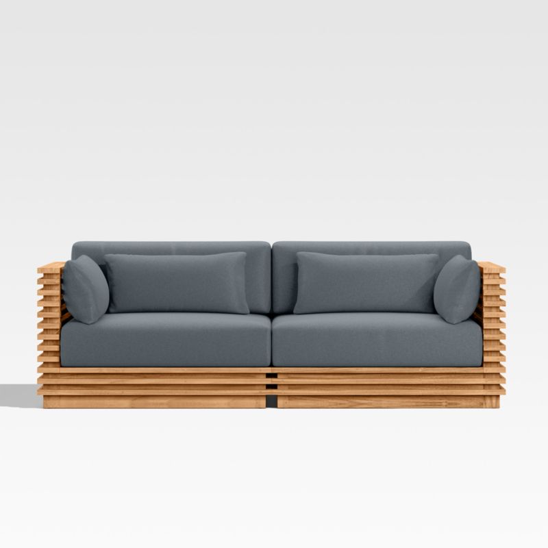 Viewing product image Batten 83" Natural Teak Outdoor Loveseat with Canvas Haze Blue Sunbrella ® Cushions - image 1 of 8