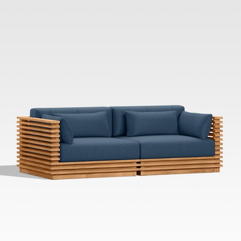 Batten 83" Natural Teak Outdoor Loveseat with Cast Harbor Navy Blue Sunbrella ® Cushions - image 6 of 9