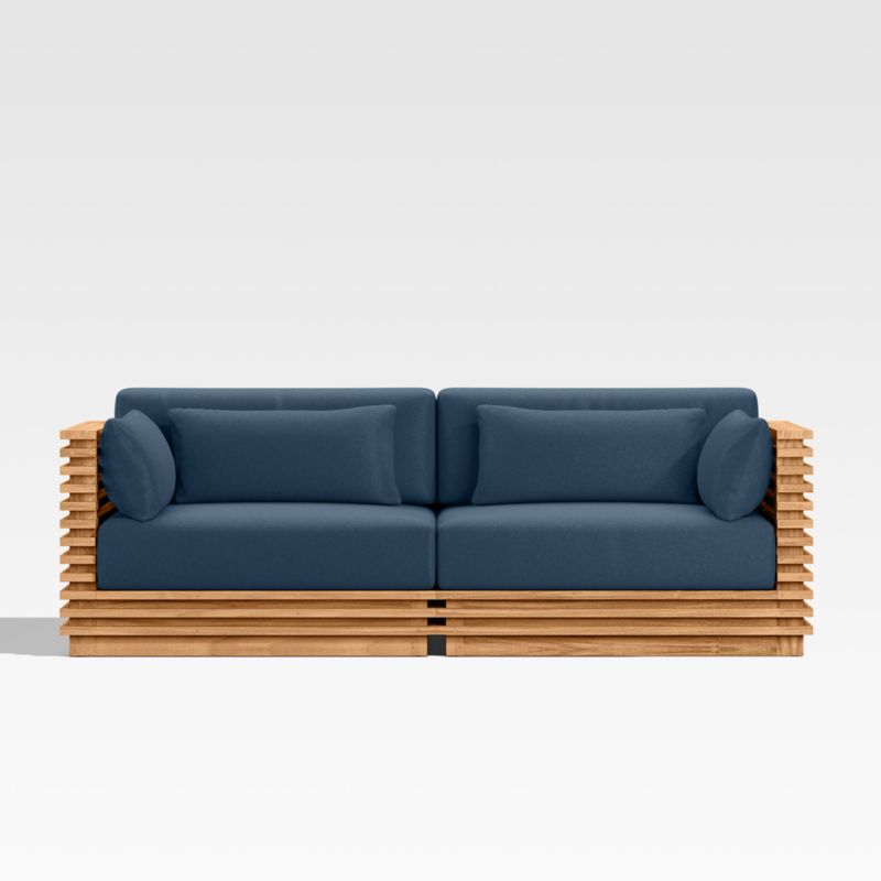 Batten 83" Natural Teak Outdoor Loveseat with Cast Harbor Navy Blue Sunbrella ® Cushions - image 0 of 9