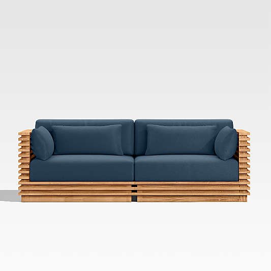 Batten 83" Natural Teak Outdoor Loveseat with Cast Harbor Navy Blue Sunbrella ® Cushions