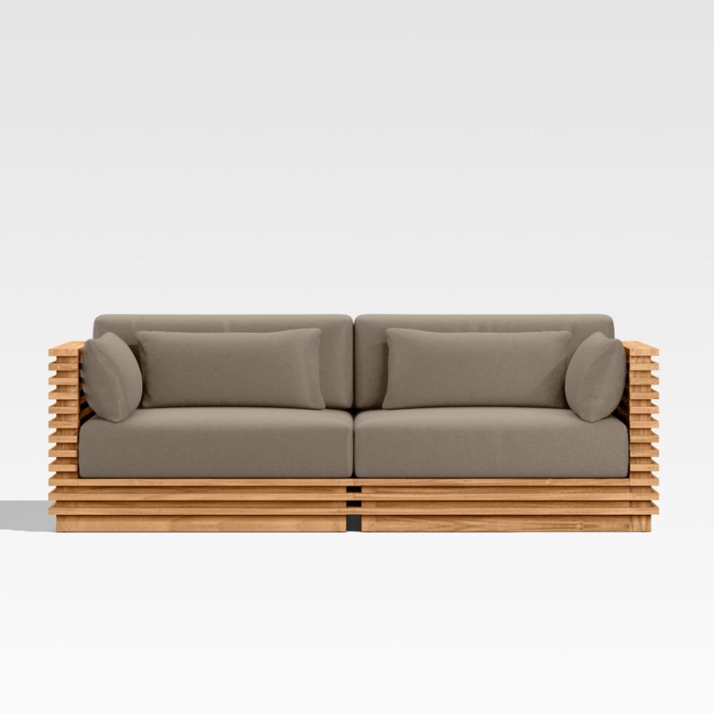 Viewing product image Batten 83" Natural Teak Outdoor Loveseat with Cast Shale Brown Sunbrella ® Cushions - image 1 of 8