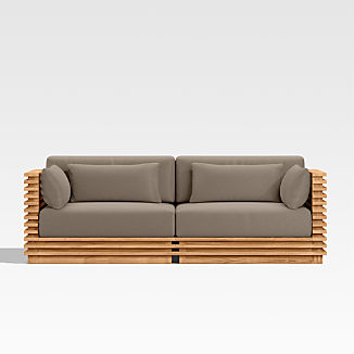 Batten 83" Natural Teak Outdoor Loveseat with Cast Shale Brown Sunbrella ® Cushions