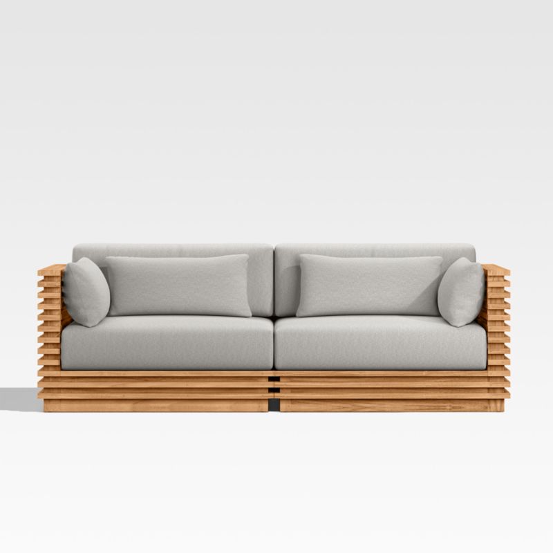 Viewing product image Batten 83" Natural Teak Outdoor Loveseat with Cast Silver Sunbrella ® Cushions - image 1 of 8