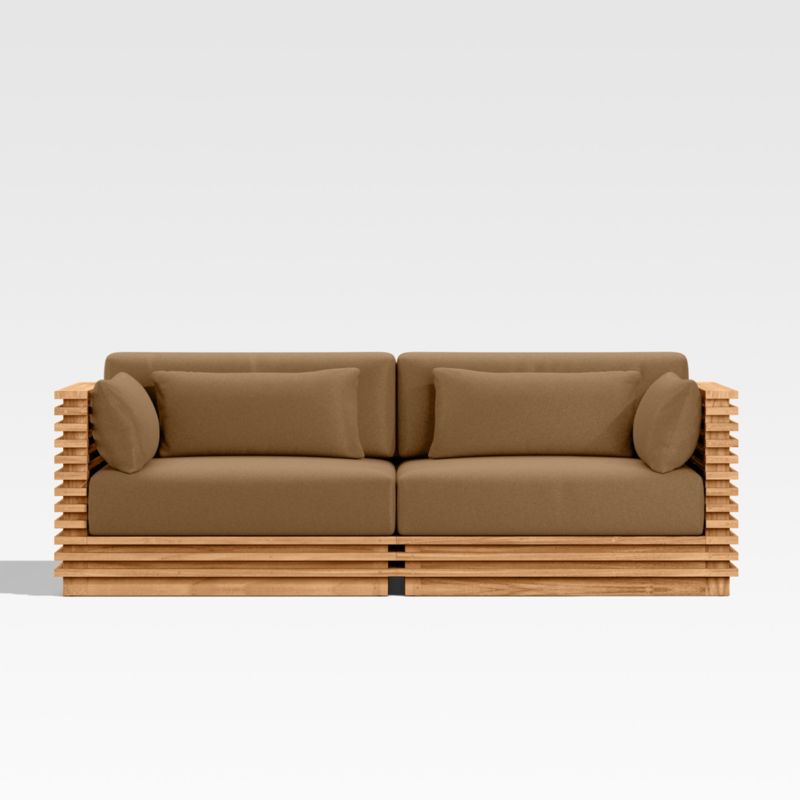 Viewing product image Batten 83" Natural Teak Outdoor Loveseat with Cast Teak Brown Sunbrella ® Cushions - image 1 of 8