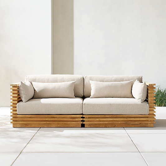 Batten Natural Teak Outdoor Sofa with Cushions (83"-120")