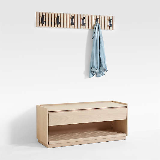 Batten White Oak Storage Bench and 2 Wall-Mounted Coat Racks