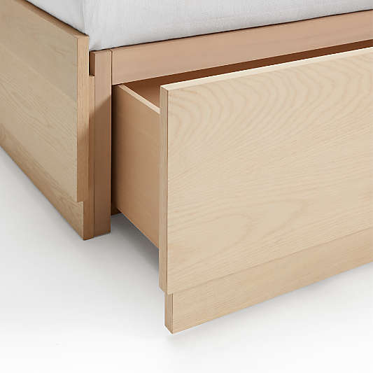 Batten White Oak Queen Plinth-Base Storage Bed