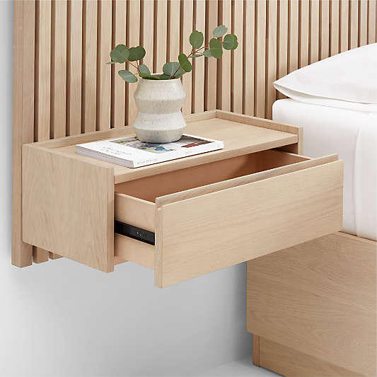 Batten White Oak Queen Plinth-Base Storage Bed, Panels and Nightstands