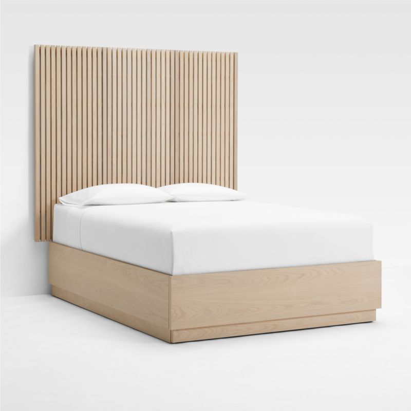 Batten Oak Queen Plinth-Base Storage Bed and Panels