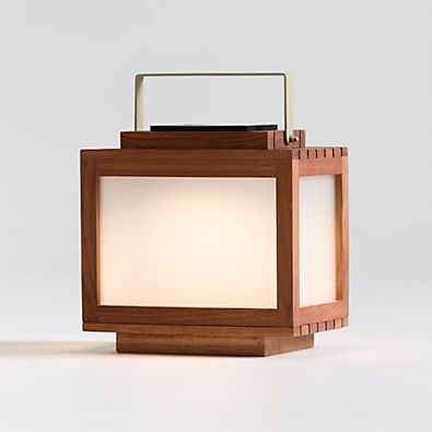 View Batten Brown Acacia Wood and Glass LED Solar Outdoor Lantern 13" details