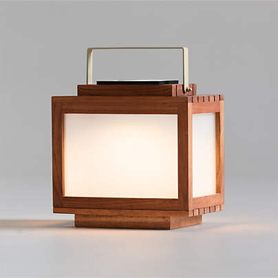 Batten Brown Acacia Wood and Glass LED Solar Outdoor Lantern 13"