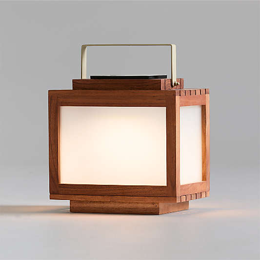 Batten Brown Acacia Wood and Glass LED Solar Outdoor Lantern 13"