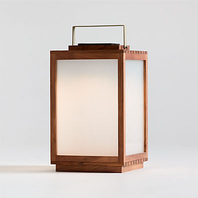 View Batten Brown Acacia Wood and Glass LED Solar Outdoor Lantern 20" details