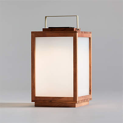 Batten Brown Acacia Wood and Glass LED Solar Outdoor Lantern 20"