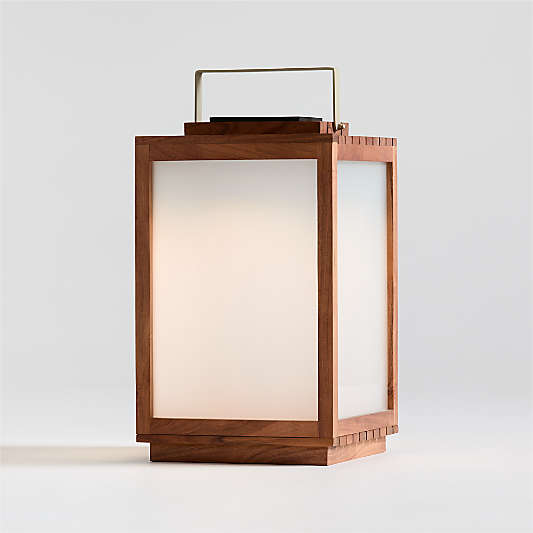 Batten Brown Acacia Wood and Glass LED Solar Outdoor Lantern 20"