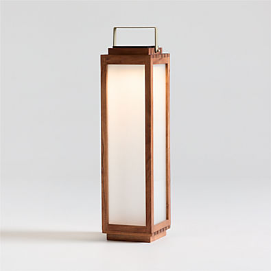 View Batten Brown Acacia Wood and Glass LED Solar Outdoor Lantern 28" details