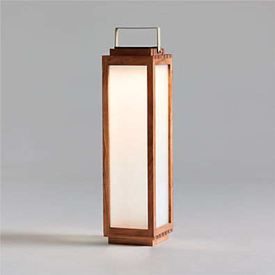 View Batten Brown Acacia Wood and Glass LED Solar Outdoor Lantern 28" details